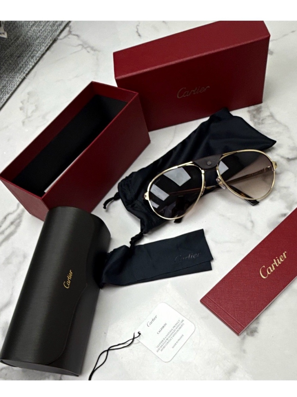 Cartier Gold Aviator Sunglasses with Brown Gradient Lenses and Black Case